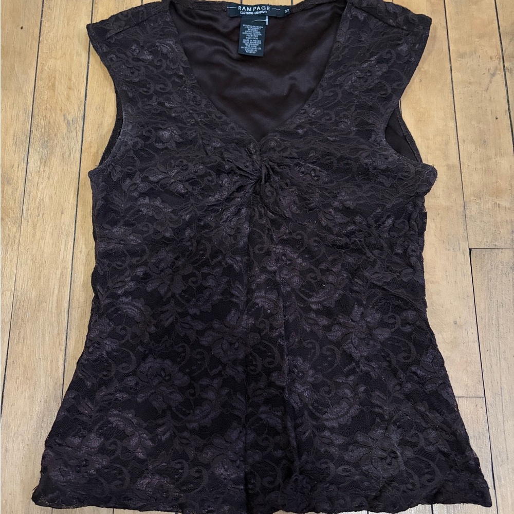 Brown Lace Sleeveless Top